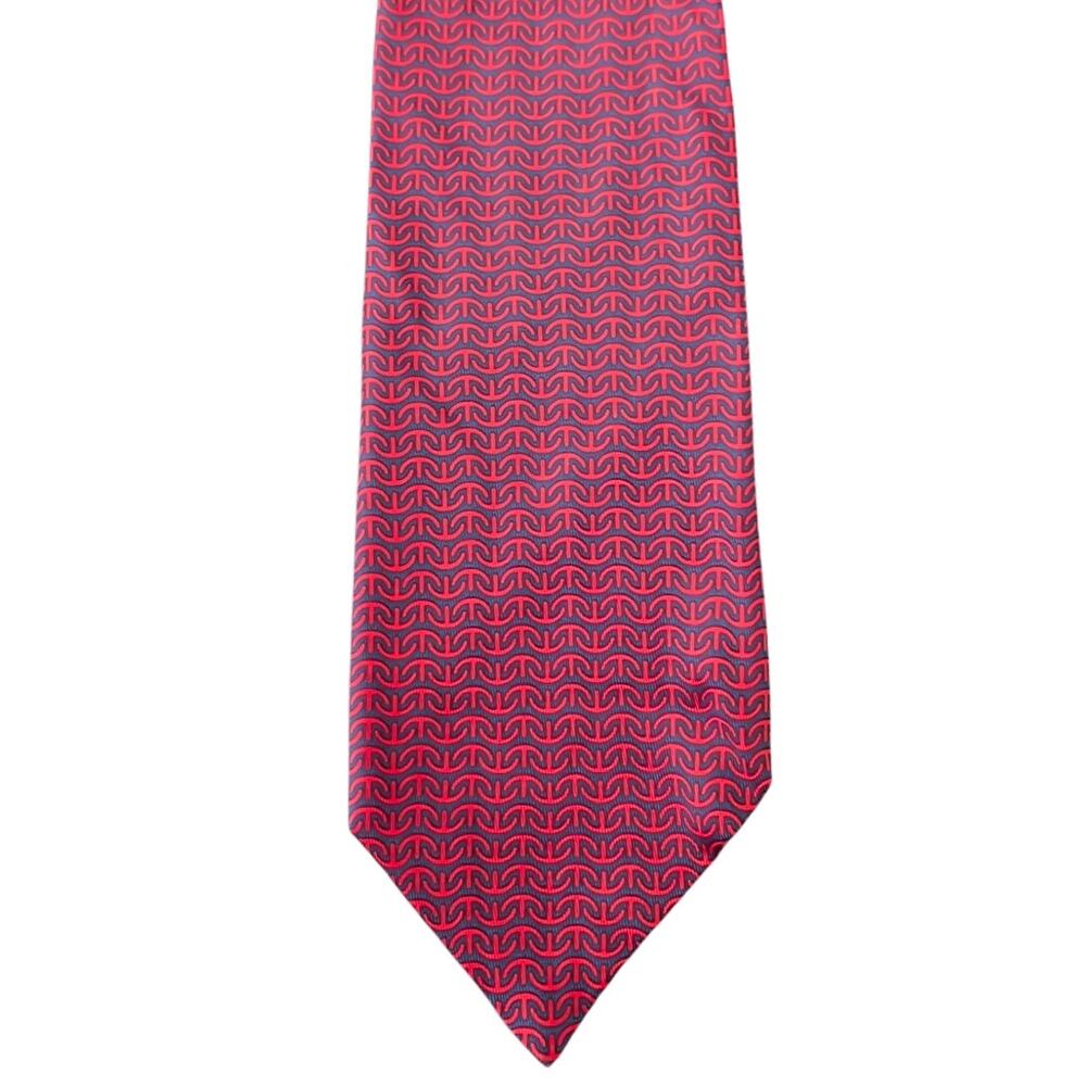 Vintage Hermès 100% Silk Men's Blue Tie With Red Geometric Designs